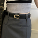 新款 带 皮带椭圆浅金磨砂扣高级感腰带学生女士黑色简约百搭JK风裤