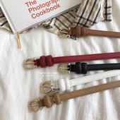 韩国新款 带女士潮 小腰带黑白红棕卡其多色可选皮带金色扣软牛仔裤