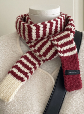 出口韩单  暖冬装饰氛围感小围巾条纹细长围脖可可爱爱韩系学生女