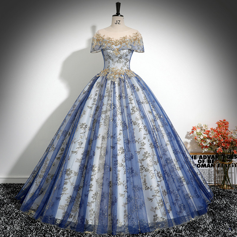 一字肩晚礼服女声乐艺考美声独唱演出服年会主持人表演蓬蓬裙长款