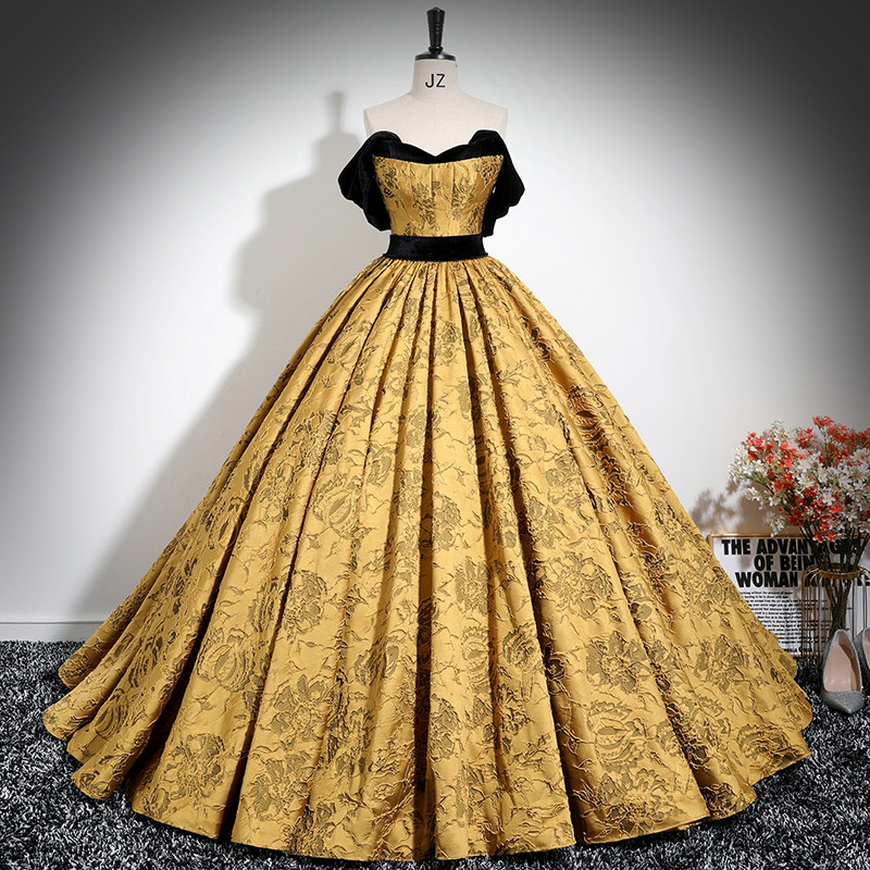 一字肩晚礼服女学生声乐艺考美声独唱演出服轻奢成人礼年会蓬蓬裙