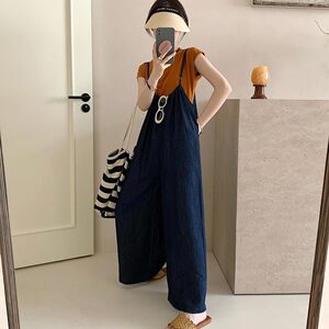 牛仔背带裤两件套装女夏季欧洲站欧韩货潮薄款大码孕妇连体吊带裤