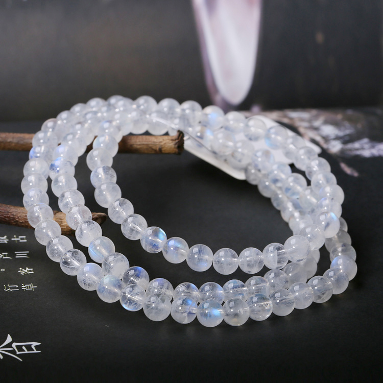 印度蓝月光石手链多圈手串天然水晶蓝光冰种女生首饰品