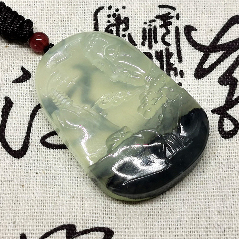 一物一拍纯天然岫玉高冰水墨料雕刻山水如来福寿绵绵守护神保平安