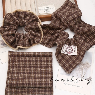 韩系秋冬磨毛格纹发圈diy布料