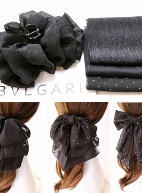 气质百搭黑色烫钻雪纺布料 网红蝴蝶结发饰制作材料手工diy丝带