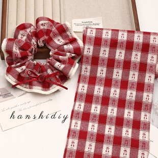 圣诞新年甜美红色樱桃格纹棉布大肠发圈diy布料布条手工发饰材料