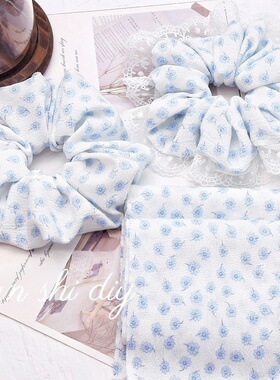 小清新蓝色碎花蕾丝大肠发圈diy材料布料手工发饰头饰布带辅料