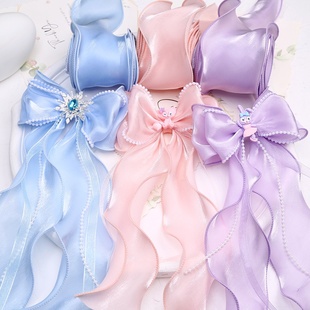 流光纱带珠光纱波浪边拷边丝带大蝴蝶结女童发夹发饰diy材料2米价