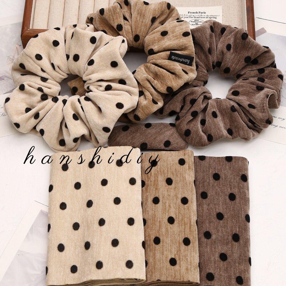 复古毛绒波点大肠发圈diy布块