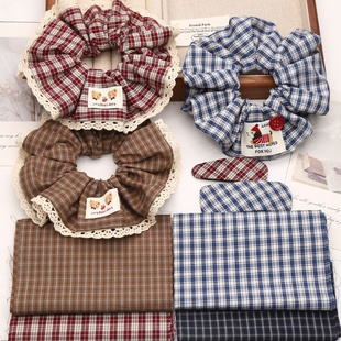 韩系复古棉布格子发圈花边大肠发圈diy布料手工发饰制作材料辅料