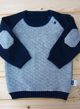 【4折】阳光鼠童装正品秋冬季男童圆领厚针织T恤 补丁袖拼接毛衣