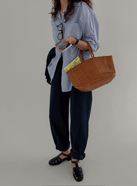 韩国代购 feminique FMNQ classic stripe 经典 宽松 条纹衬衫