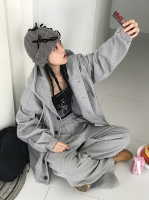 aakeBUTTON连帽卫衣开衫