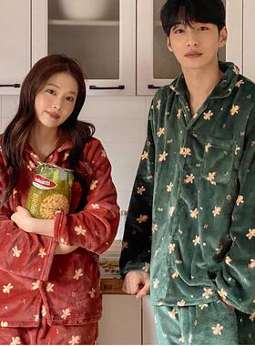 韩国代购 juuneedu snowing cookie pajama短绒 情侣 睡衣套装
