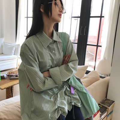 aake抽绳条纹长袖衬衫
