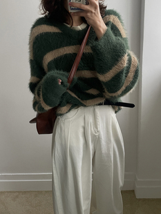 韩国代购 feminique FMNQ brush stripe 条纹 套头针织毛衣