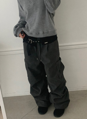 韩国代购 olssen berry pants 抓绒 口袋 宽松 休闲裤