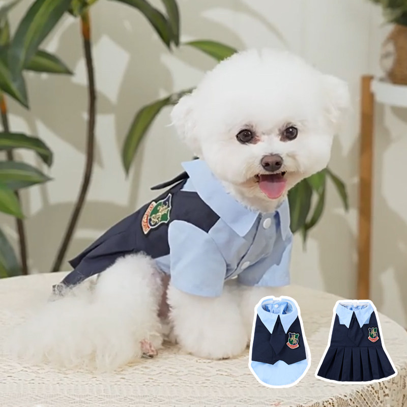 学院风可爱泰式校服狗狗衣服比熊泰迪小狗服英伦海军风宠物连衣裙