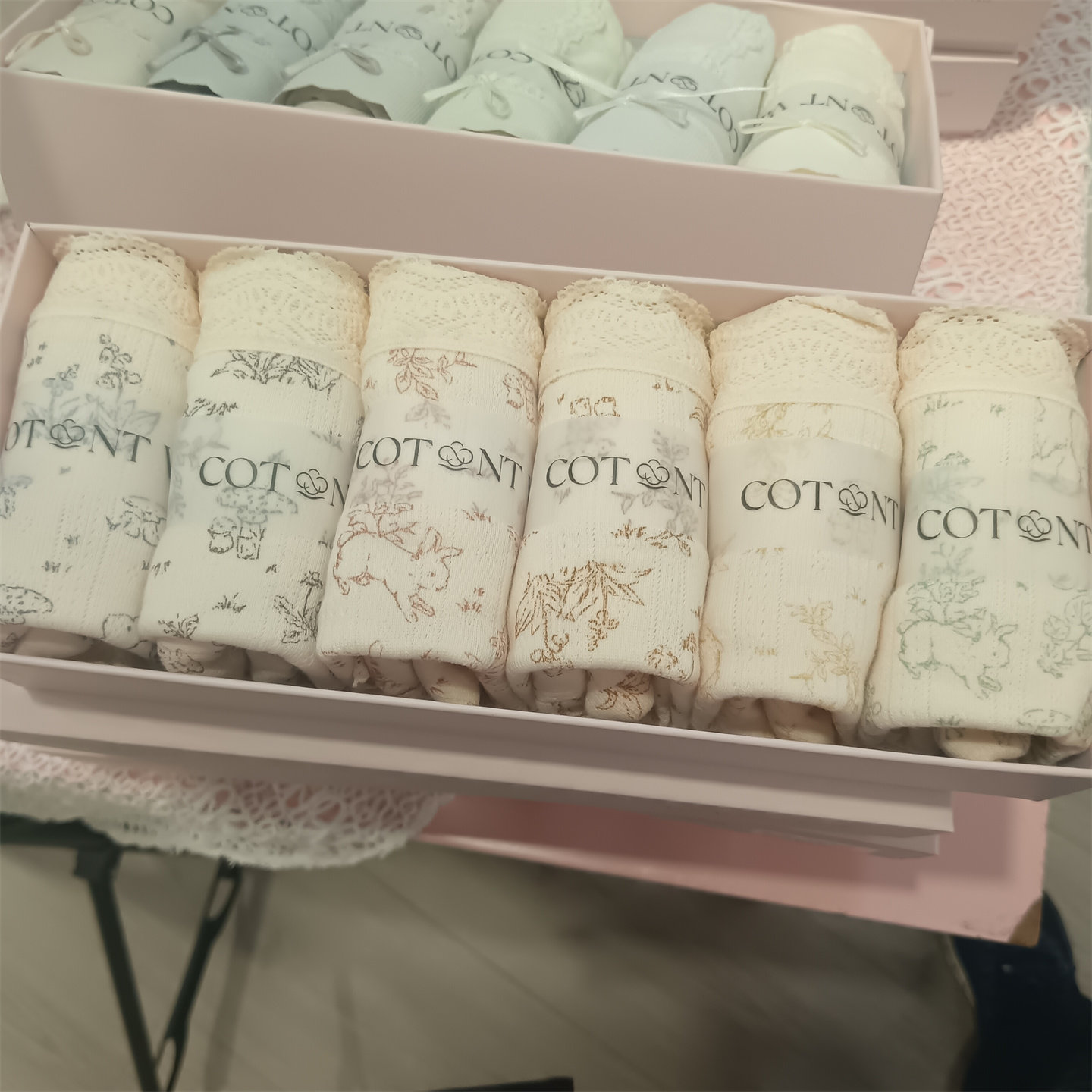 6条装粉都529少女时尚中腰内裤头高弹兔子印花舒适透气包臀三角裤