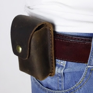 手工真皮头层牛皮眼镜盒老花镜套折叠眼镜包可挂皮带车钥匙小腰包