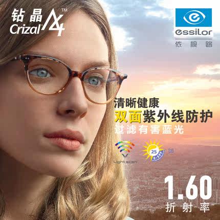 1.60非球面A4  过滤有害蓝光保留有益光 防紫外线耐磨损耐污2片装
