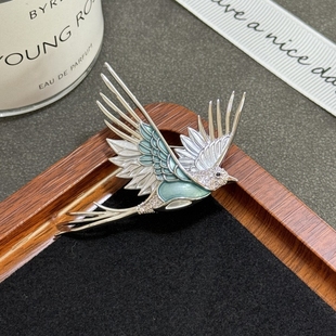 旗袍汉服配饰男女高端精致珐琅彩绘胸花 清冷国风飞鸟胸针新中式