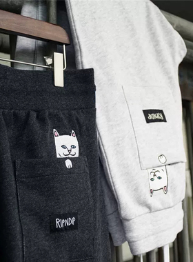 RIPNDIP peeking nermal Pants贱猫 中指口袋猫 刺绣 卫裤 束脚裤