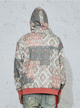 纽约潮牌Profound Foundation支线 满印民族风宽松双拉链帽衫外套