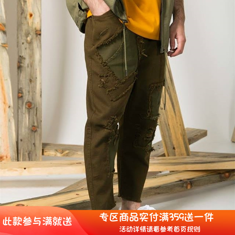 publish破坏贴布做旧八分裤工装