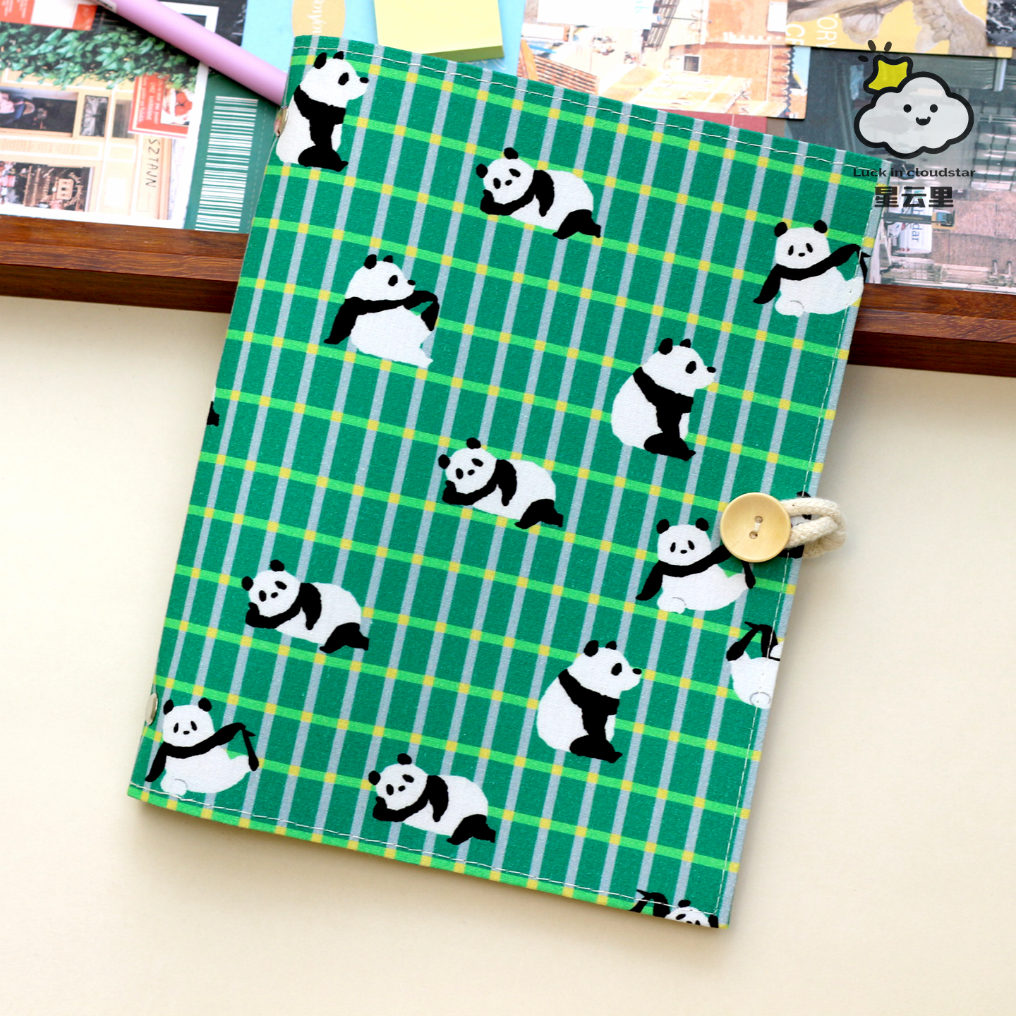 星云里格子熊猫原创A5A6布艺本子活页手帐记事日记礼物集章日程,文具电教/文化用品/商务用品,手帐/日程本/计划本,淘宝优惠券,粉丝福利购,淘宝优惠卷