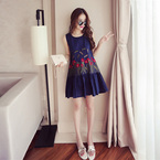 2016夏季新款刺绣花朵复古民族风无袖连衣裙女显瘦荷