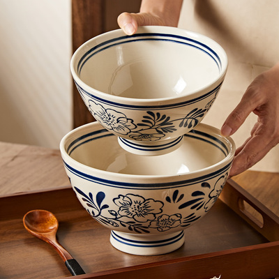 中式复古陶瓷高脚碗大号