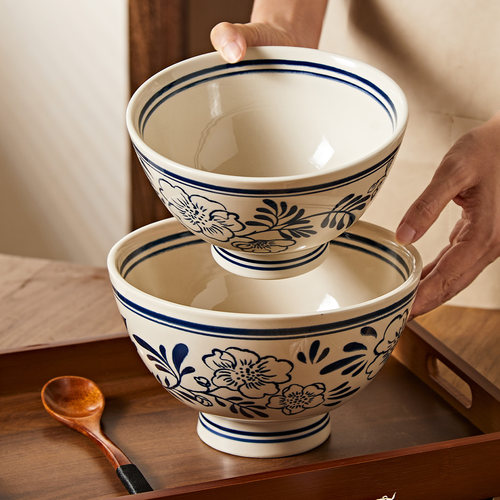 中式复古陶瓷高脚碗大号