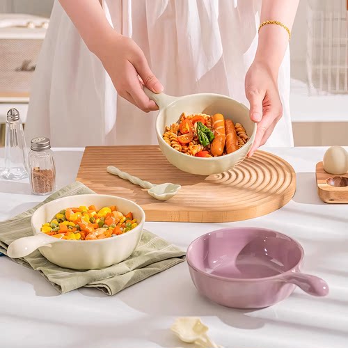 陶瓷手柄碗家用酸奶碗新款奶油风