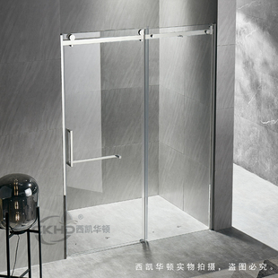 新品 窄边细边框不锈钢无底框单移淋浴房推拉门移门一字形整体浴室