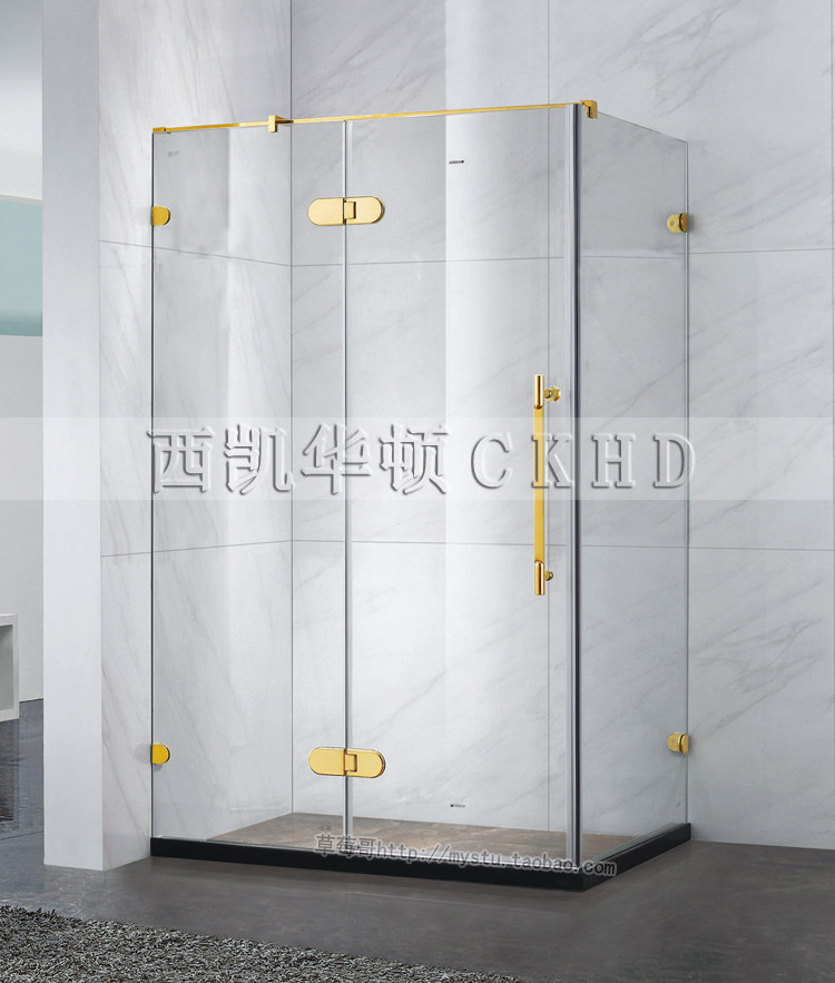 细拉杆无框淋浴房全铜钛金轻奢长方形平开不锈钢整体浴室隔断玻璃