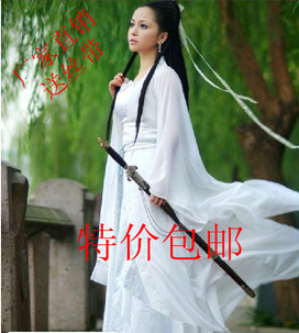 2016 新品白色古筝演出服侠女装小龙女 古装服装 仙女 cosplay 女