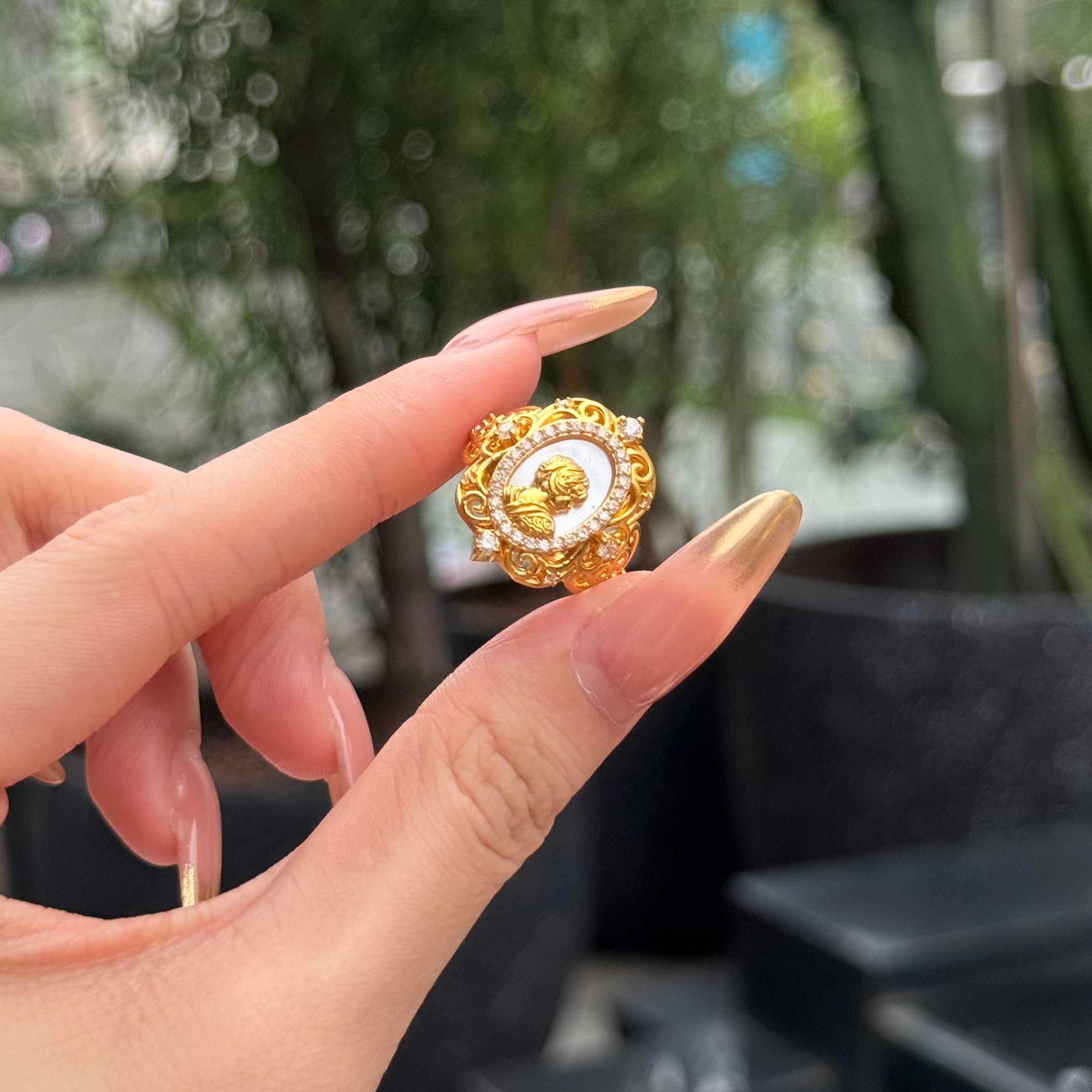 经典时尚黄金洛克女神戒指百搭高级感宽版5D硬金不易变形金AU999