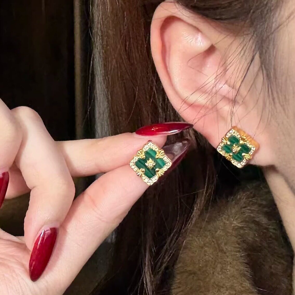 黄金孔雀布契风耳钉女士高级感日常百搭足金支持复检带证书礼盒