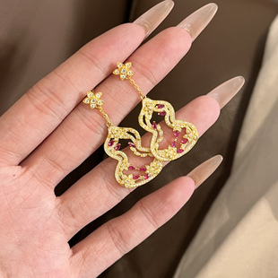 深圳黄金复古镂空葫芦福禄耳饰足金999典雅女士耳钉支持复检国检