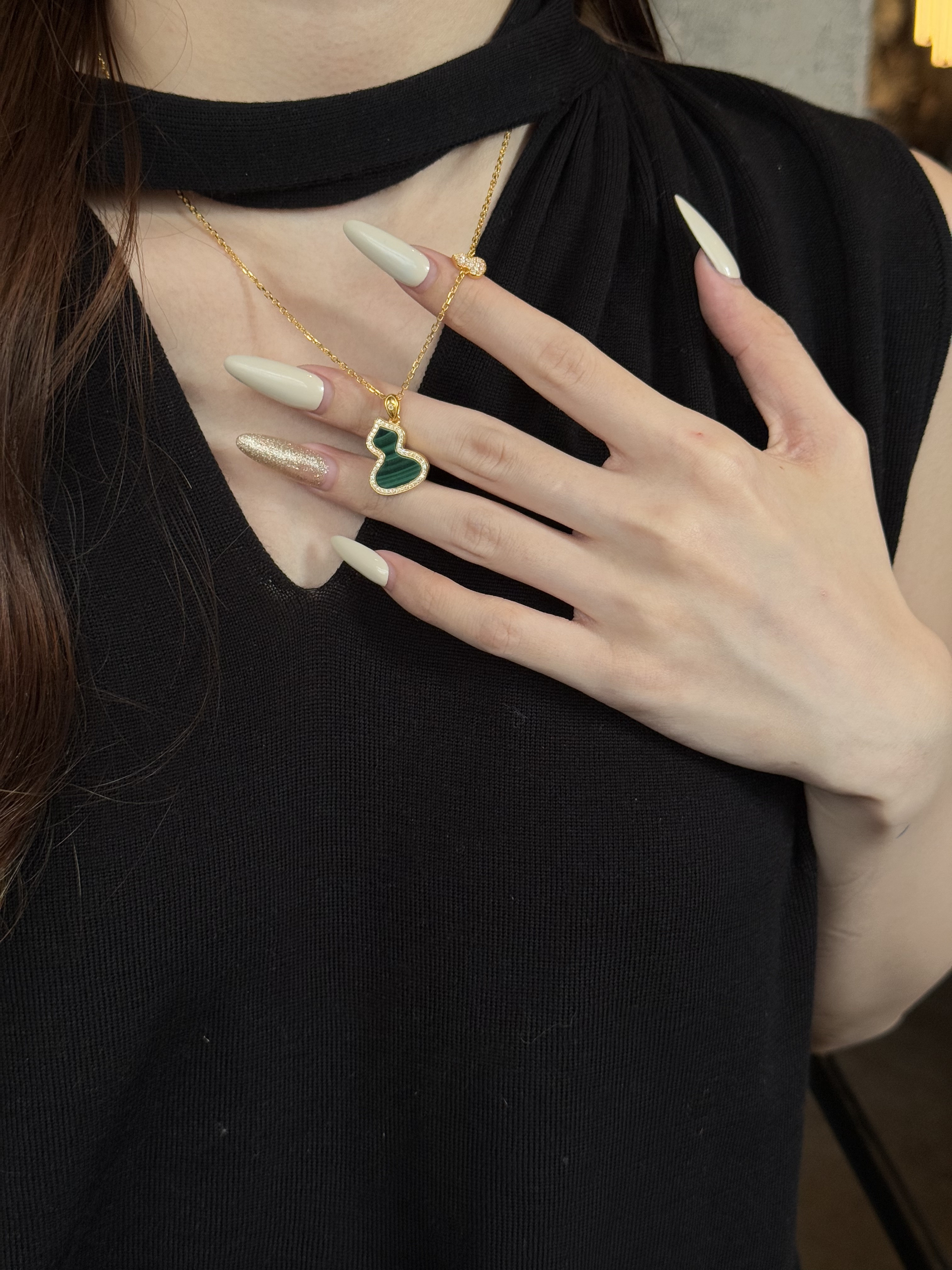 黄金经典时尚福禄孔雀石纹女士葫芦项链足金999支持复检假一赔三