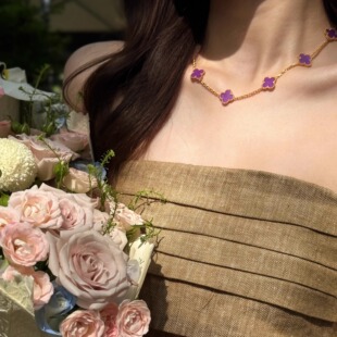 潮牌黄金五花紫色项链女士百搭日常佩戴足金999支持复检黄金项链