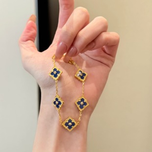 足金999经典耐看名媛黄金布契五花蓝色黄金女手链高级感生日礼物