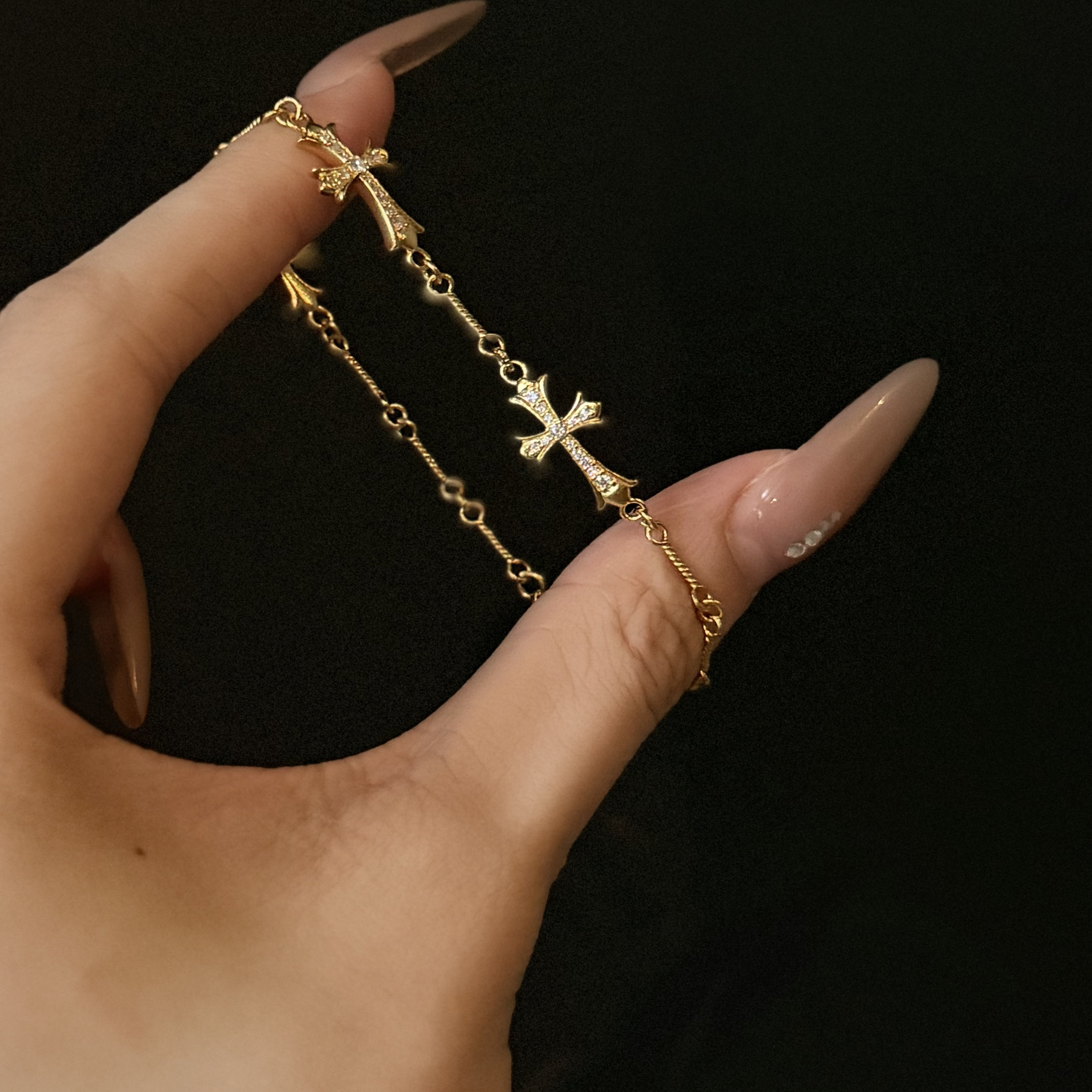 十字潮牌同款黄金点钻手链男女同款高级感足金999手链支持复检
