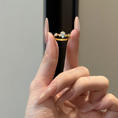 黄金女士实心戒指古法镶嵌海蓝爱心固口戒指轻奢高级感足金礼物