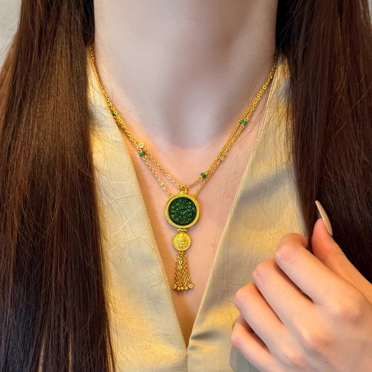 深圳黄金女套链足金999女项链百搭翡翠项链结婚黄金证书支持复检