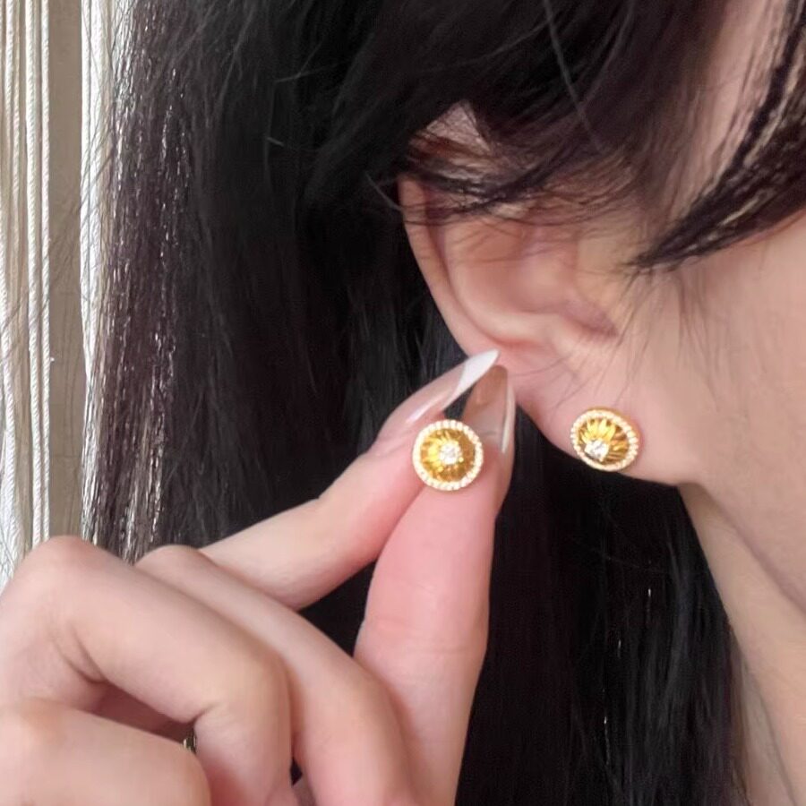 黄金耳饰女耳钉足金999青春向日葵女士耳钉足金支持复检带证书