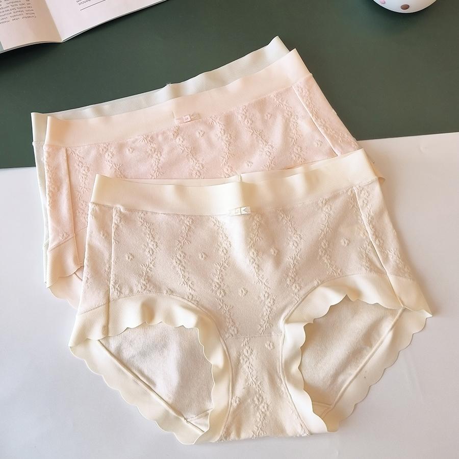 莫代尔棉纯色提花甜美学生女内裤