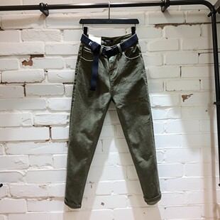 军绿色小宽松微弹提臀显瘦垮裤 牛仔裤 新款 复古春夏季 女小个子美式